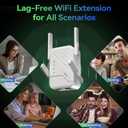 Wireless Router Amplifier Easy Setup, Wide Compatibility, WiFi Extender Signal Booster, Internet Extender Covers Up to 13389 Sq.ft for Home, Long Range WiFi Repeater