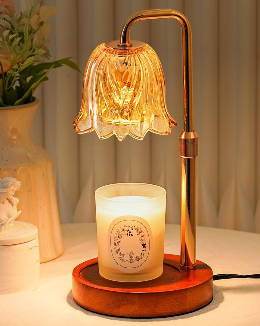 Flower Candle Warmer Lamp with Timer Dimmable, Candle Warming Lamp Height Adjustable, Birthday Gifts for Women Mom, Candles Warmer Light for Jar Candles, Christmas Gifts, House Warming Gifts New Home (Amber2)