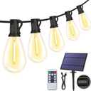 25FT Solar String Lights with Remote, 3 Lighting Mode Outdoor Waterproof Dimmable Patio Lights String with 10+1 Shatterproof S11 LED Bulbs for Backyard-Black