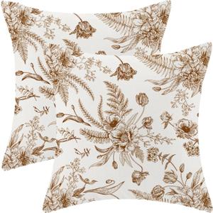 CXMEIFLY Spring Floral Leaves Pillow Covers 20 x 20 Inch Set of 2 for Chinoiserie Flowers Decor Throw Pillows Brown and White Seasonal Plant Outdoor Decorative Cushion Cases for Couch Bed Decorations
