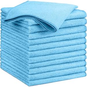 GLIMGLINT Blue Microfiber Cleaning Cloth,12PK Reusable Cleaning Rags, Highly Absorbent Shop Rags Bulk, All-Purpose Car Cleaning Towels for TV Screen, Kitchen, Bathroom, Restaurant Garage, 14"X12"
