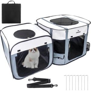 Cat Playpen with Separate Areas, Pet Playpen Indoor House for Small Dog, 2-in-1 Waterproof Dog Crate Furniture Tent Cage Outdoor, Large Portable Pop Up Cat Enclosure Kennel for Puppy/Kitten