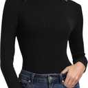 PALINDA Women's Ribbed Turtleneck Fitted Long Sleeve Shirts Basic Thermal Layering Tops (Medium, Black)