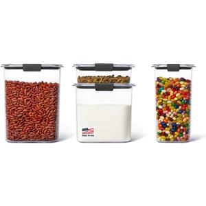 Rubbermaid Brilliance Pantry Food Storage Container Set, BPA-Free, Airtight & Leak-Proof, Clear, 8-Piece, Dishwasher Safe, Set of 4 Assorted Containers