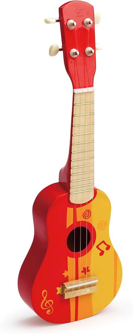 Hape Kid's Wooden Toy Ukulele, Red, L: 21.9, W: 8.1, H: 3 inch