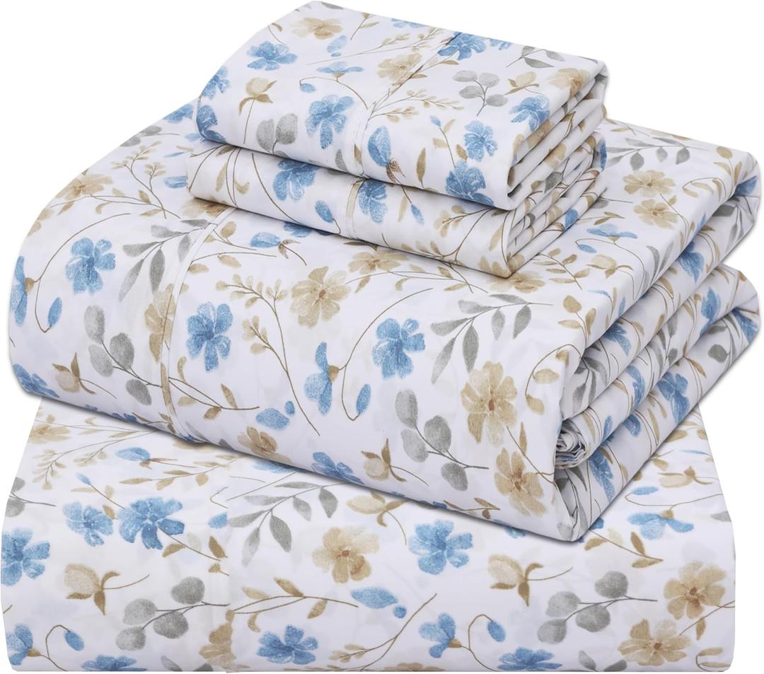 ZOYER 100% Cotton Sheets  California King Percale Bedding, Cooling & Breathable, Durable with a Crisp, Soft & Comfortable Feel, 14" Deep Pocket, 4-Piece Set, Country Coast