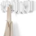 Umbra Sticks Wall-Mounted Coat Rack Rail Hook with 5 Retractable Pegs Modern, Space-Saving Storage Organizer, White
