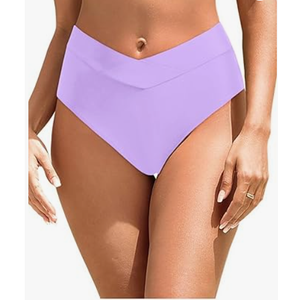 Women Twist Bikini Bottom Moderate High Cut Bathing Suit Bottoms Ruched Swimsuit Bottom, L, Lavender