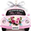 2 x Valentines Day Gift for Newlyweds  Our Adventure Awaits Wooden Car Ornament, Romantic Keepsake for Wedding Couples, Bridal Shower or First Valentine Engaged (Pink)