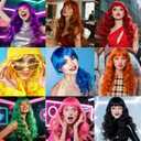 PLULON Orange Neon Wigs for Women with Heart Sunglasses, Colorful Long Curly Wigs Synthetic Colored Funny Cosplay Hairpieces for Daily Bachelorette Halloween Costume Party Decorations