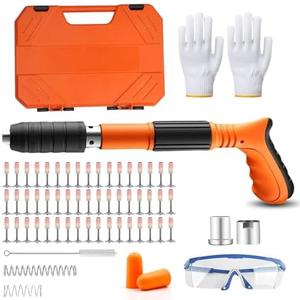 Concrete Nail Gun Kit with 200pcs Nails 5 Speed Adjustable Mini Manual Nail Gun Woodworking Decoration Nailer Gun Nail Gun for Concrete Built-in Air Nailer for Red Brick Walls Concrete Walls