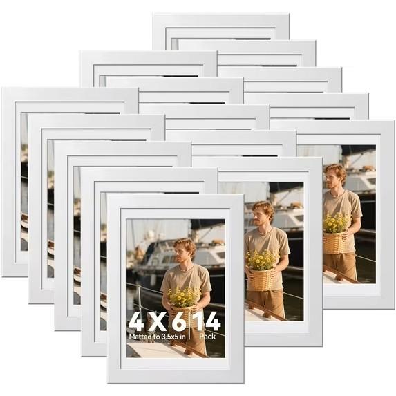 HappyHapi 4x6 Picture Frames Set of 14, Tabletop or Wall Display Photos 3.5x5 with Mat or 4x6 Without, Bulk Picture Frames Collage for Prints, Photos, Landscape and Artwork (White)