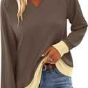 StunShow Women Sweatshirts Long Sleeve Shirts V Neck Casual Cute Loose Fit Lightweight Pullover Tops (L)
