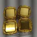 LemonRoad 50 Pcs Gold Mini Square Baroque Dessert Display Trays Mini Elegant Plastic Serving Trays Small Cake Candy Plates for Weddings Parties Hotels Large Celebrations, 3"x3"