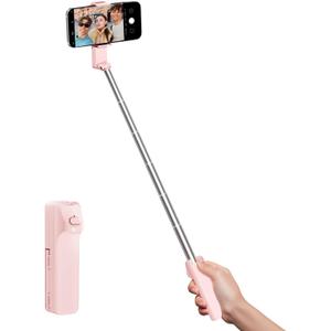 Selfie Stick for iPhone, Extended Portable Selfie Stick, Wireless Remote, Adujustable, Compact Phone Holder for Photograph, Video Recording, Streaming (Pink)
