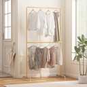 Industrial Pipe Clothing Rack, Heavy Duty Metal Clothes Rack with Double Rods, Freestanding Garment Rack for Bedroom Boutique Retail Use (Gold)