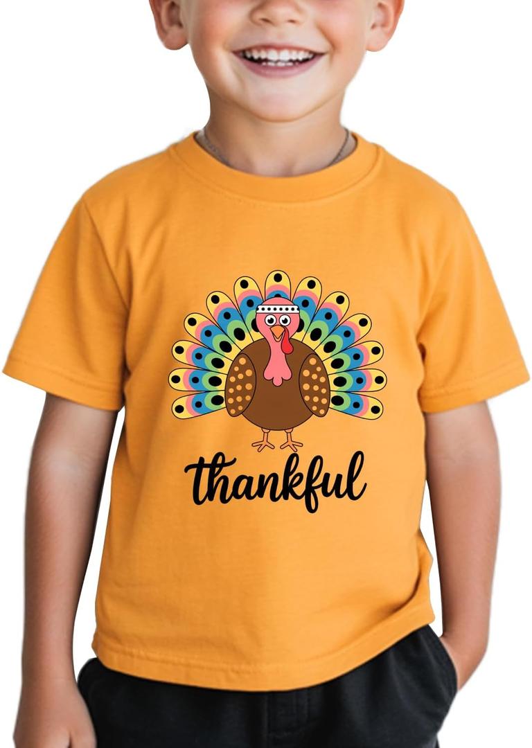 Funny Thanksgiving Shirts for Kids Girls Boys Turkey Pumpkin Toddler Graphic T-Shirt Clothes Tops Tee 2T-8Y (Orange)