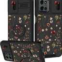 Goocrux for Moto G 5G 2025 Case - Women Girls Cute Phone Cover Girly Pretty Kawaii Unique Aesthetic Design Slide Camera Cover with Ring Stand Holder Cases for Motorola G 5G 2025, Black Floral