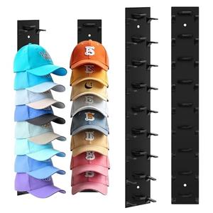 Hat Organizer for Baseball Caps, 2 Pack Black Hat Rack for Wall Hold up to 18 Hats Strong Adhesive Hat Hooks Stand Hat Hanger Organizer Storage Holder Display for Door Closet