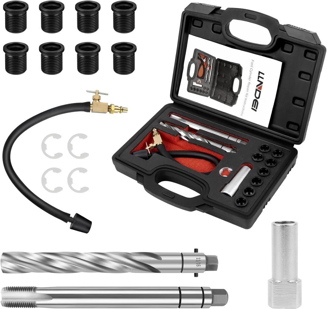LLNDEI Spark Plug Thread Repair Kit, 38900 Two Valve Ford Triton Tool Compatible, 16 PCS Spark Plug Thread Repair Kit for Repairing Ford 4.6L, 5.4L and 6.8V-10 Two Valve Engines