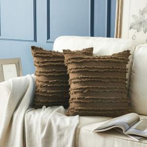 GIGIZAZA Decorative Throw Pillow Covers 26x26,Chocolate Brown Square Couch Pillow Covers,Cotton Sofa Boho Cushion Pillows