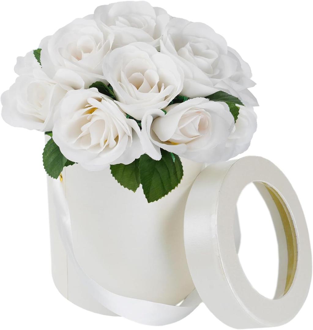 2 x White Artificial Flowers Fake Roses Silk Flowers Box Set for DIY Wedding Cake Bouquets Centerpieces Arrangements Party Baby Shower Home Decorations(7 PCS)