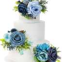 TINGE TIME 3Pcs Wedding Cake Topper Pre-made Set, Navy Blue Artificial Wedding Cake Flower for Reception & Anniversary, Silk Floral Wedding Toppers for Cake, Valentines Cake Topper Decorations, 4.8 inches x 2 inches