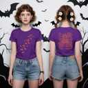 Halloween Shirts for Women Halloween Bats T-Shirt Haunted-Themed Front and Back Printing Tee Tops (Purple, L)