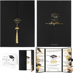 kockuu 2026 Graduation Guest Book Signature Board, Black and Gold Class of 2026 Graduation Sign In Book to Sign Decor for Grad Party High School College Grad Gifts
