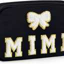 Stocking Stuffers Fanny Packs Christmas Gifts for Grandma, Chenille MIMI Bow Patches Crossbody Bags Birthday Gifts From Daughter Son Grandkids, Black Women Belt Bag Must Haves for Travel Walking