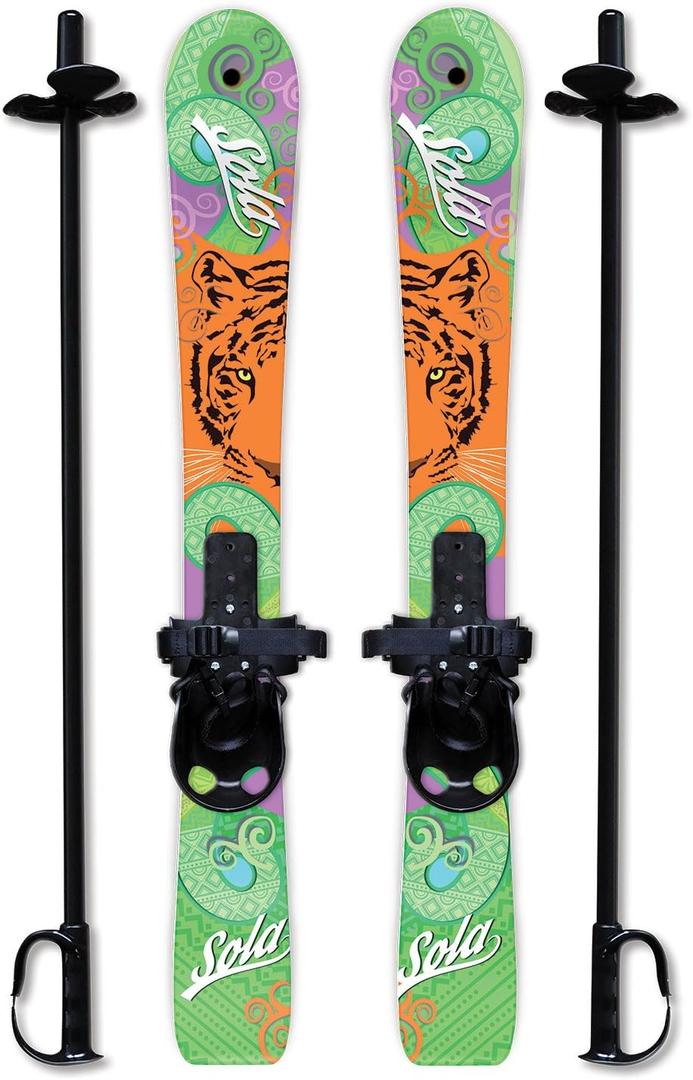 SOLA Kids Ski Set – Beginner Cross Country Skis with Poles and Adjustable Bindings for Ages 3–4, Backyard Winter Fun, 27.25" x 3.5"