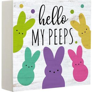 2 x My Peeps Easter Spring Bunny Decoration Wooden Box Sign Spring Yard Rabbit Outdoor Farmhouse Dcor for Home Farmhouse Office Farm Kitchen Dining Room Bathroom Shelf Table-159