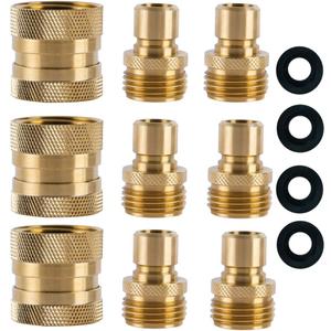 Garden Hose Quick Connect Brass Hose Quick Connectors Water Hose Connector 3/4"GTH (3 Female Coupler+ 6 Male Nipples), 3 Sets