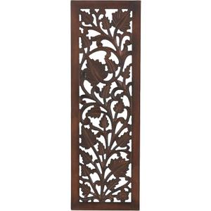 Deco 79 Wooden Floral Handmade Home Wall Decor Intricately Carved Acanthus Wall Sculpture, Wall Art 12" x 1" x 36", Brown