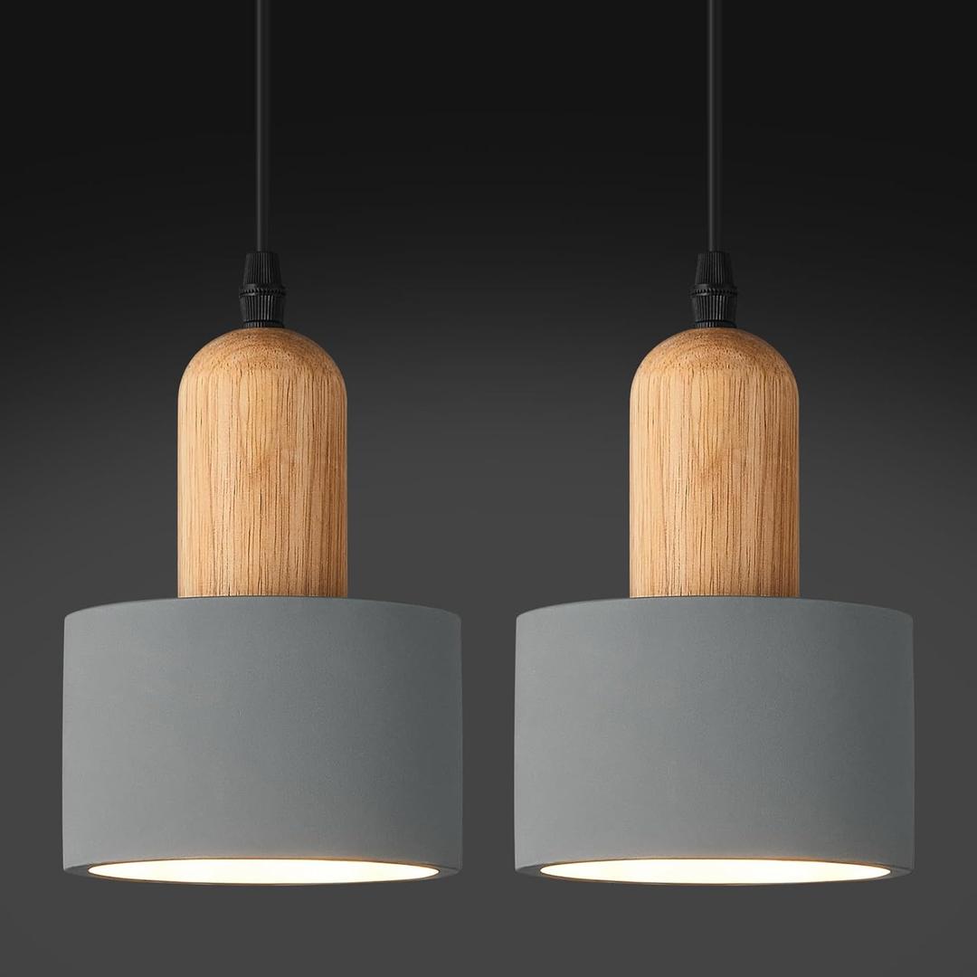 Modern Cement Pendant Lights Grey Chandelier Wooden Ceiling Lamps for Kitchen Island Bedroom Dining Room Living Room bar2 Pack (Gray)