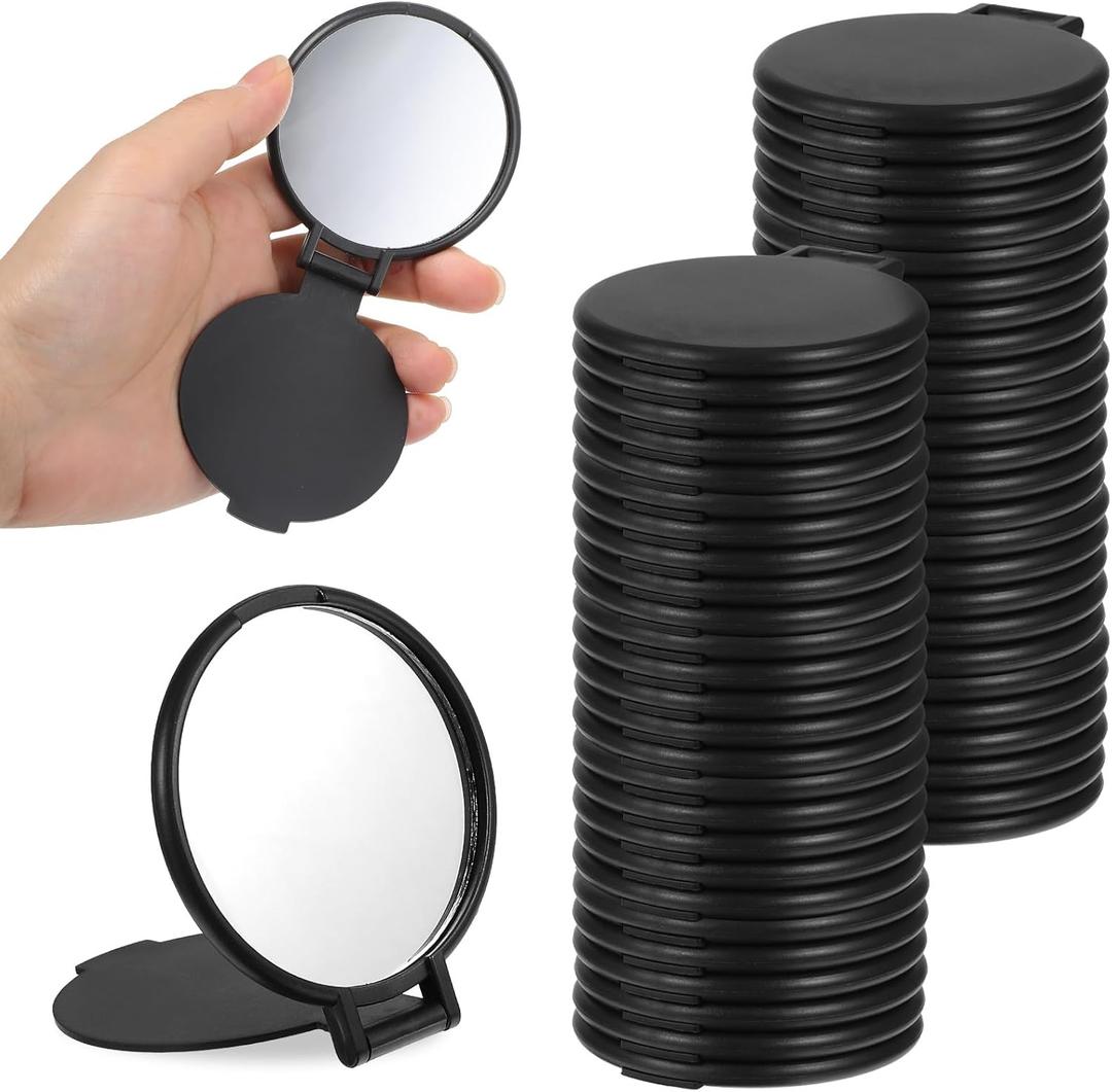 80 Pcs Mini Compact Mirrors Bulk, Portable Black Round Folding Makeup Mirror Set for Purse Travel Women Daily Use