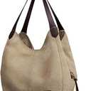 Women Canvas Hobo Purse Multi Pocket Handbags Shoulder Bags Totes Purses (Khaki)