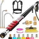 24FT Telescoping Pressure Washer Extension Wand, High Power Washer Wand Extension Pole with Support Belt & 3 Wand, 7 Spray Nozzle Tips, 4000PSI, Gutter Cleaning Tools