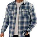 Men Fleece-Lined Button Shirt Flannel Plaid Warm Winter Casual Jacket with Flap Pockets (S-3XL)