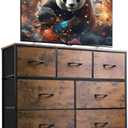 WLIVE 7 Drawer Dresser TV Stand, Entertainment Center, Media Console Table with Metal Frame and Wood Top for TV up to 45 inch, Chest of Drawers for Bedroom, Living Room, Rustic Brown Wood Grain Print