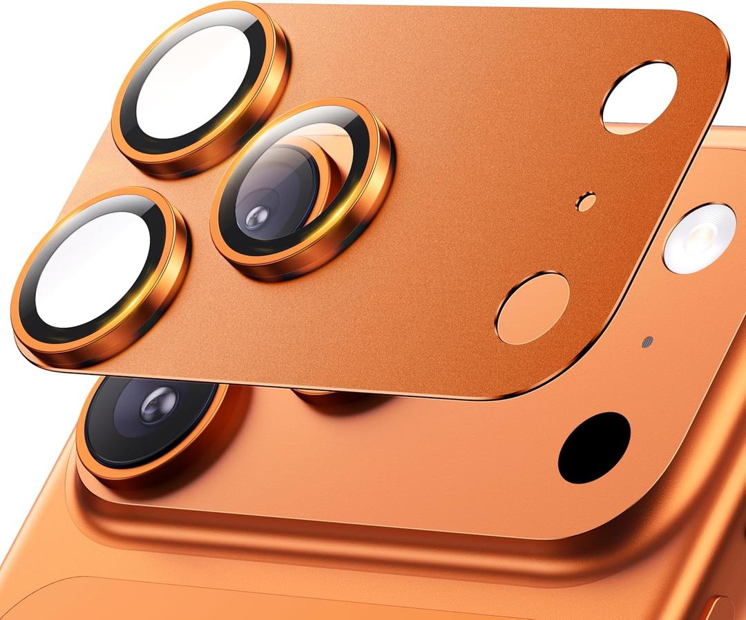 Hoerrye for iPhone 17 Pro Max Camera Lens Protector -12FT Shatterproof Military Grade Strong Adsorption 9H+ Tempered Glass Camera Screen Full Protective Cover Case Friendly,Cosmic Orange