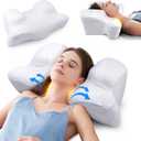Benazcap Cervical Neck Beauty Pillow - Back Sleeper Pillow Reduces Pressure on Skin, Sleep on Your Back Comfortably, Wrinkle Prevention Memory Foam Pillow for Neck & Shoulder Pain Relief, White