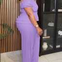 CXXQ Plus Size 2 Piece Sets for Women Summer Outfit Off Shoulder Pant Suits (Purple, XL)