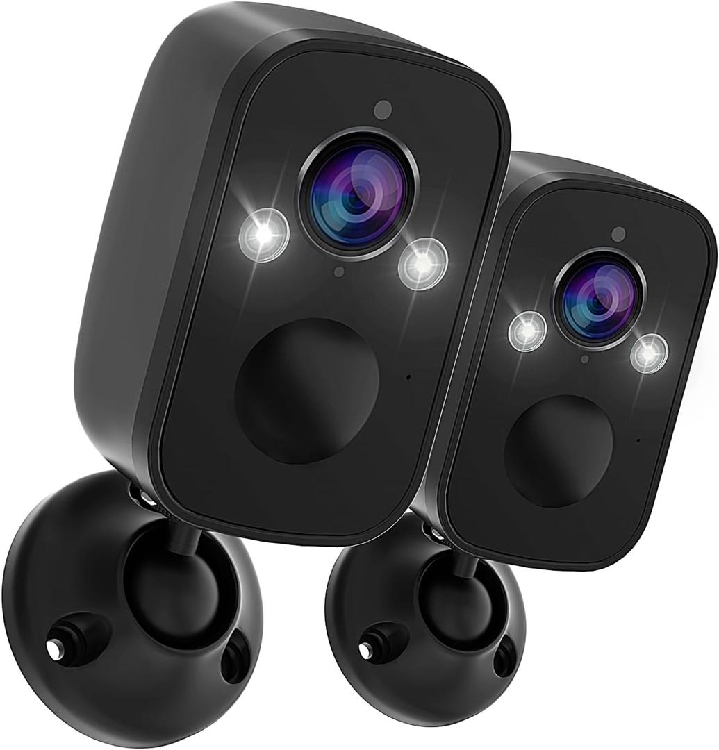 2Pack Wireless Security Camera Outdoor, 2K Color Night Vision with 130 Viewing Angle AI Motion Detection 2-Way Talk Battery Powered Indoor Camera for Home Security, Cloud/SD Storage, Waterproof