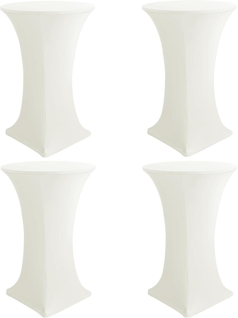 HolidayIdeas Cocktail Table Covers, 4 Pack - Fitted Stretch Spandex Square Corners Cocktail Tablecloths (Ivory, Fit for 30"-32" Diameter x 43" Height Tables)