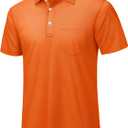 TACVASEN Mens Polo Shirts with Pocket Mens Golf Shirt Short Sleeve Performance Dry Fit Golf Work Athletic Polos (Large, Orange)
