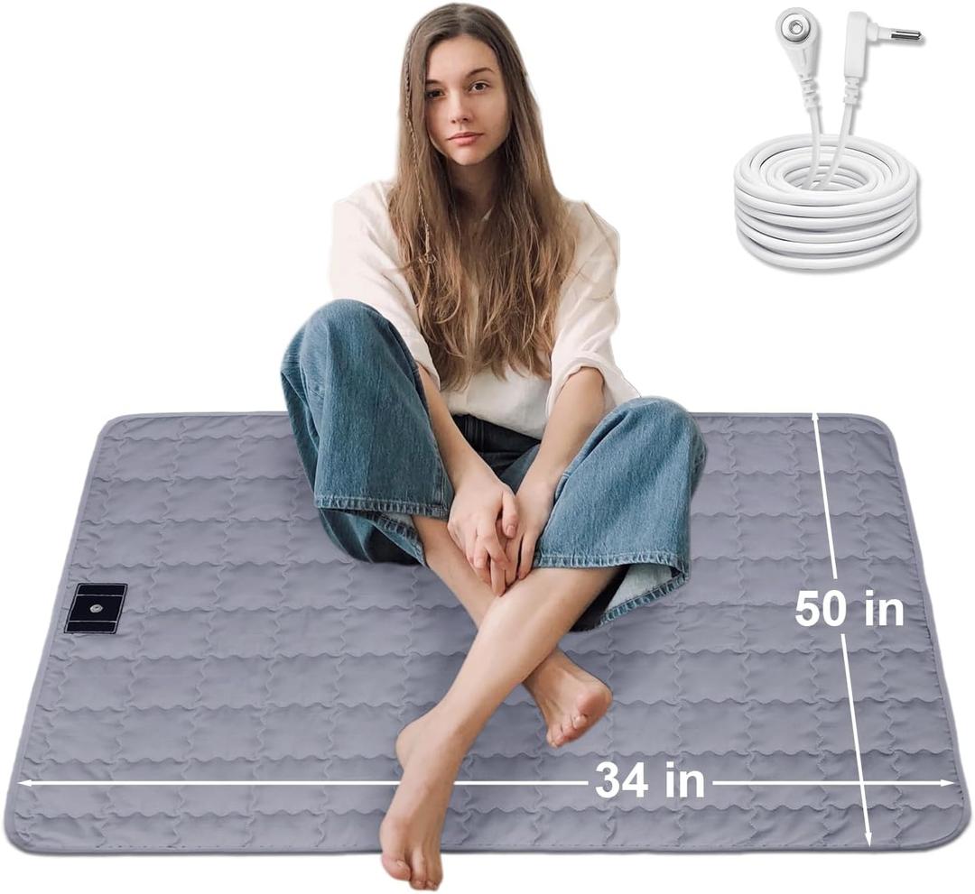 Grounding Mat Cotton Grounding Pad Grounded Pad with Silver Fiber Earth Connected Mat for Bed (Grey, 34x50 inch)