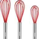 NileHome Whisk Commercial Stainless Steel whisk & Silicone Non-Stick Coated Small Whisk Set 8" 10" 12" Kitchen Wisk Wire Whisks for Cooking 3 Pack, Red