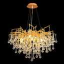 Modern Crystal Raindrop Chandelier, Gold Round Art Deco Tree Branch Lighting Fixture for Dining Room Living Room Foyer 8 Lights D23.7''