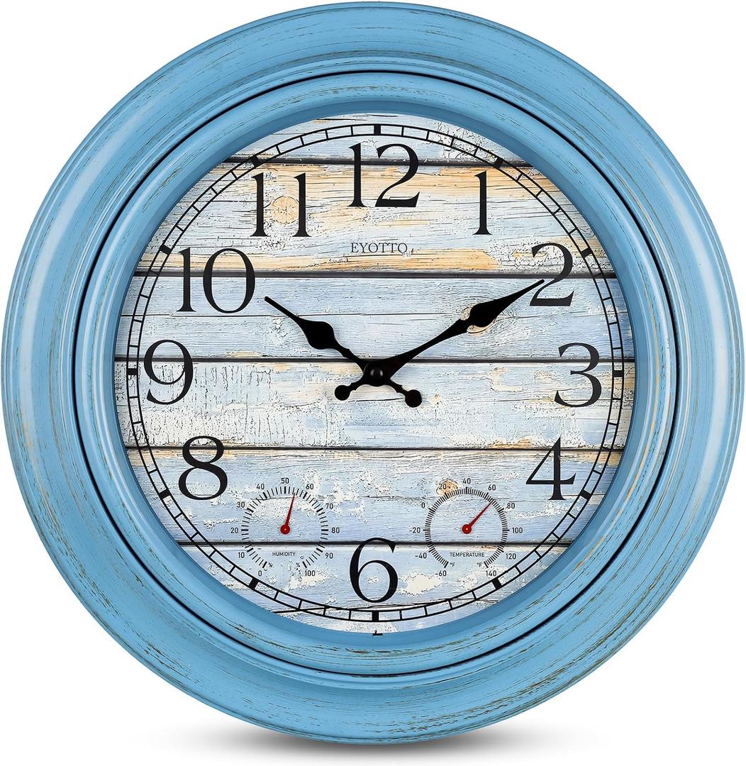 eYotto 18 Inch Large Indoor Outdoor Wall Clock Waterproof with Temperature and Humidity Display, Battery Operated Silent Non-Ticking for Garden,Pool, Patio,Porch,Bathroom,Beach House Decorative